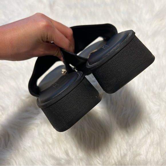 Vintage Cherokee Black Leather Chunky Platform Slip On Sandal Size 8 - Picture 4 of 12